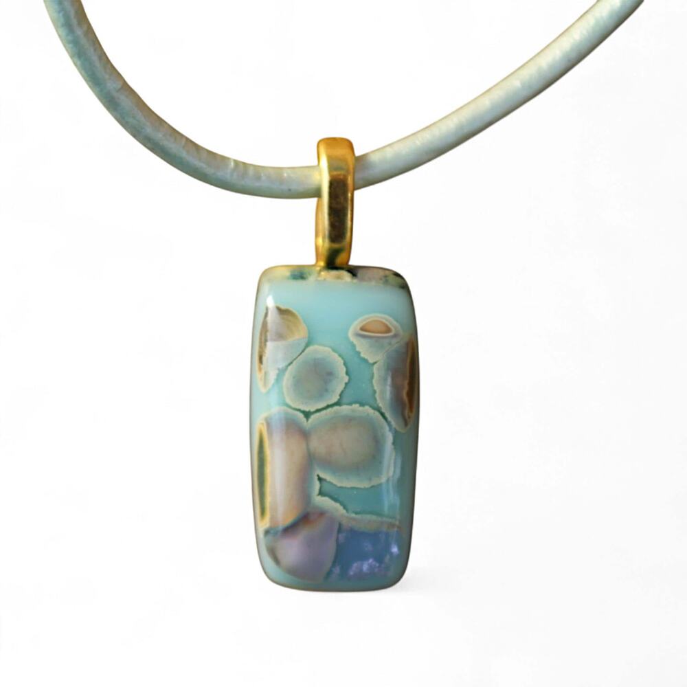 Aqua Teal Rectangular Pendant With Gold Accents O… - image 2
